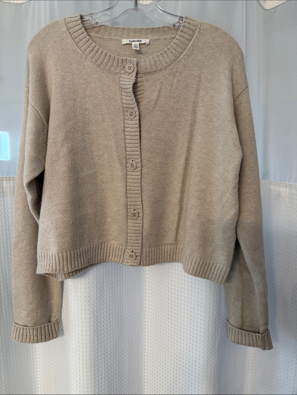 Splendid Taupe Cropped Button-Front Cardigan